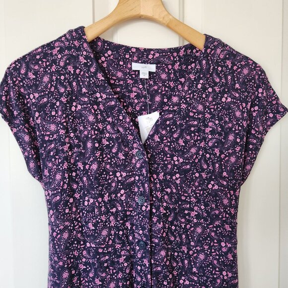 NEW J. Jill Navy Blue & Pink Floral Paisley Button Front Midi Dress Cottagecore - Picture 3 of 7